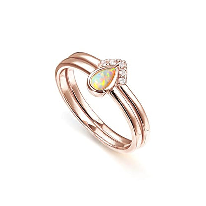 PAVOI 14K Gold Plated Cubic Zirconia & Opal Stackable Rings for Women | Classy Stacking Band with Gemstones, Everyday Jewelry - color: Rose Gold, size: 9, style: Opal