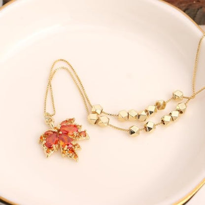 Jean Beau Dainty Pendant Necklaces for Women, Cute Chain Necklace Jewelry Gift - color: Gold Maple
