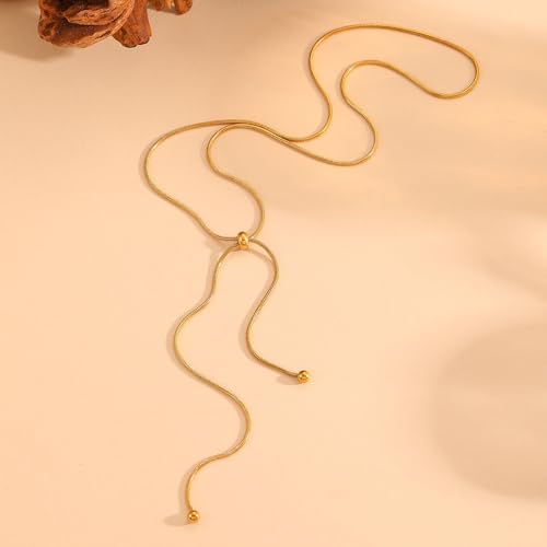 Lariat Necklace for Women Dainty Gold Long Necklace 14k Gold Plated Adjustable Y-Shaped Pendant Necklace Sliding Lariat Chain Minimalist Layered Statement Jewelry - color: Gold-A