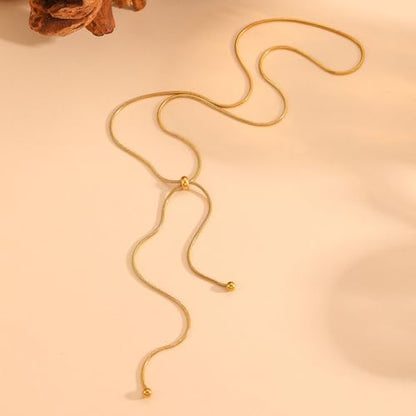 Lariat Necklace for Women Dainty Gold Long Necklace 14k Gold Plated Adjustable Y-Shaped Pendant Necklace Sliding Lariat Chain Minimalist Layered Statement Jewelry - color: Gold-A