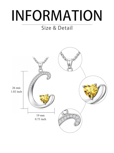 A to Z Initial Birthstone Pendant Necklaces Name Jewelry for Women | 18K White Gold Plated Personalized Alphabet Jewelry Anniversary Christmas Birthday Gifts for Wife Her Daughter Girlfriend - color: C Initial-11-Nov