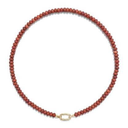 CONRAN KREMIX Colorful Stone Beaded Necklace for Women,Natural Gemstone Bead Choker Necklaces Boho Summer Beach Layering Necklace Jewelry Gift for Women - color: Brick Red