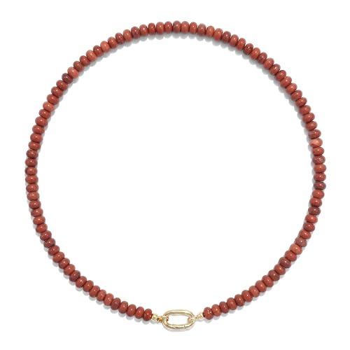 CONRAN KREMIX Colorful Stone Beaded Necklace for Women,Natural Gemstone Bead Choker Necklaces Boho Summer Beach Layering Necklace Jewelry Gift for Women - color: Brick Red