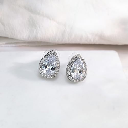 Teardrop Cubic Zirconia Jewelry Set Necklace Earrings Bracelet Bridal Wedding Jewelry for Women Bridesmaid Prom Party - color: 3 Set - White Gold Plated