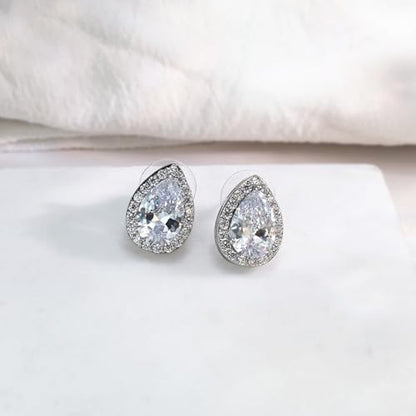 Teardrop Cubic Zirconia Jewelry Set Necklace Earrings Bracelet Bridal Wedding Jewelry for Women Bridesmaid Prom Party - color: 3 Set - White Gold Plated