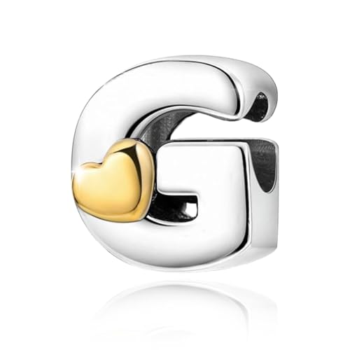 Two-Tone Gold Heart S925 Silver Letter Charm Fits Pandora Bracelet Necklace | Initial Bead Two-Tone Gold Heart, DIY European Bracelet Accessory, Gift for Ladies Birthday Anniversary Valentine - style: G