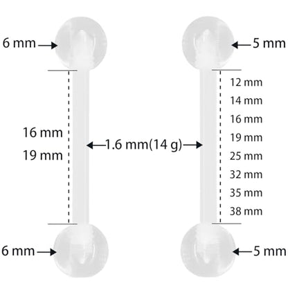 Clear Barbell Piercing Set for Women Men 14 G Acrylic Tongue Piercings Retainers Kit Plastic Long Nipple Rings Bars Cute Body Jewelry Hypoallergenic Belly Button Ring Jewellery 10 pcs - style: 1.6x38x5