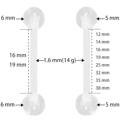 Clear Barbell Piercing Set for Women Men 14 G Acrylic Tongue Piercings Retainers Kit Plastic Long Nipple Rings Bars Cute Body Jewelry Hypoallergenic Belly Button Ring Jewellery 10 pcs - style: 1.6x25x5