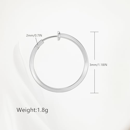 Clip On Hoop Earrings For Women No Piercing Earrrings Spring Hoops for Non-Pierced Ears - color: 3cm/1.18"-silver