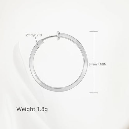 Clip On Hoop Earrings For Women No Piercing Earrrings Spring Hoops for Non-Pierced Ears - color: 3cm/1.18"-silver