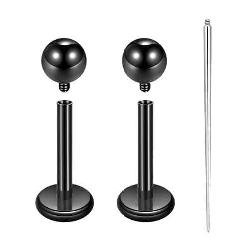 Xpircn ASTM F136 Titanium Flat Back Stud Earrings Internally Threaded Labret Monroe Lip Nose Studs Tragus Helix Conch Cartilage Piercing Jewelry for Women - color: 18G 8MM Bar,3MM Ball,Black