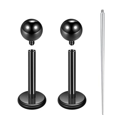 Xpircn ASTM F136 Titanium Flat Back Stud Earrings Internally Threaded Labret Monroe Lip Nose Studs Tragus Helix Conch Cartilage Piercing Jewelry for Women - color: 18G 8MM Bar,3MM Ball,Black