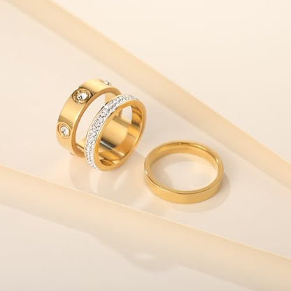 Gold Silver Rings for Women Dainty 18K Gold Plated Cubic Zirconia Stacking Rings for Women Thumb Ring Set Love Friendship Dual Band Rings Promise Wedding Engagement Rings - color: Gold