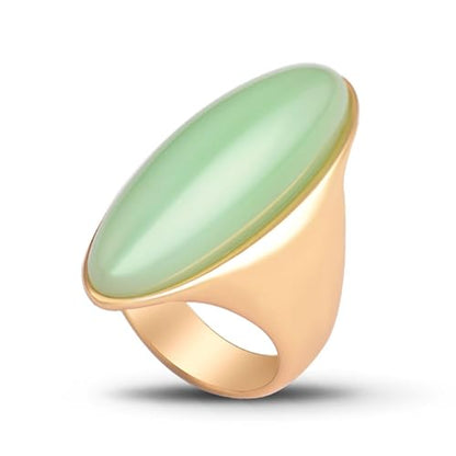 HAIXIAN Exaggerated Gemstone Ring,Big 14K Gold Plated Eye Shape Stone Chunky Statement Ring,Cocktail Party Ring Jewelry Gift for Women - color: A01_Dongling Jade