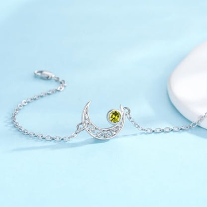 Moon Bracelet for Women 925 Sterling Silver Moonstone/Birthstone Moon Bracelet Butterfly/Dragonfly Bracelet Celtic Moon Butterfly Dragonfly Jewelry Gifts for Women - style: 08 Aug-birthstone