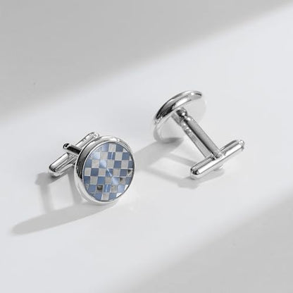 wynameleri Mens Tuxedo Shirt Button and Cuff Links Set, Classic Shirts Cufflink Studs, Formal Business Wedding Jewelry - color: Checkered-Blue