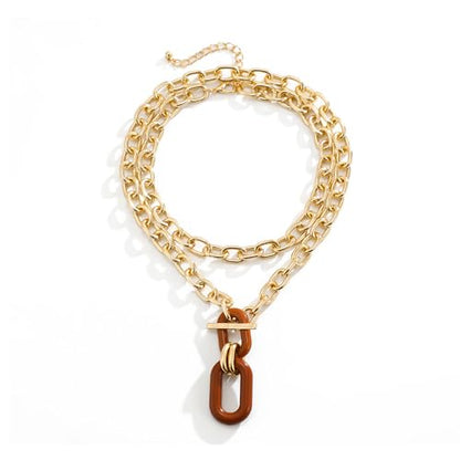 Layered Chunky Gold Silver Necklace Big Cuban Chain Statement Necklace Stacked Punk Chain Choker Necklaces for Women Trendy Jewelry Birthday Gifts - color: 03 Gold Brown