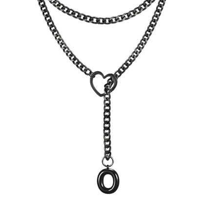 Black Heart Slip Chain Initial Necklaces for Women, Stainless Steel Wrap Choker Necklace, Gothic O-Ring Adjustable Lariat Y Necklaces, Punk Cuban Collar Choker Necklace, Halloween Jewelry Gift - color: Black O