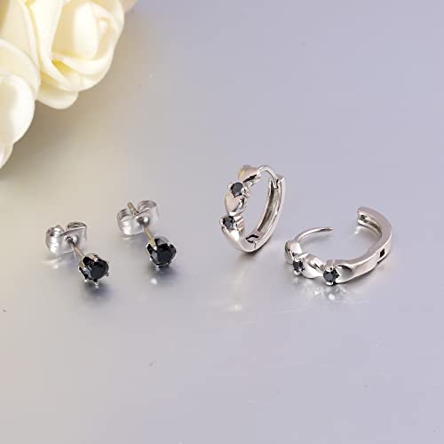 CiNily 14K White Gold Plated Small Hoop Earrings for Women Girls Heart Cubic Zirconia Hypoallergenic Earrings - color: Studs set-silver-black