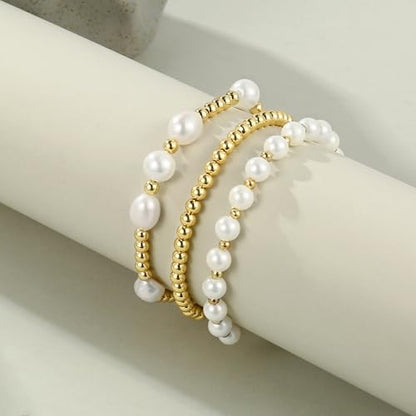 Badu Gold Beaded Bracelets for Women Boho Crystal Multiple Layered Stackable Wrap Bangle Set Paperclip Chain Trendy Jewelry - color: Style-3