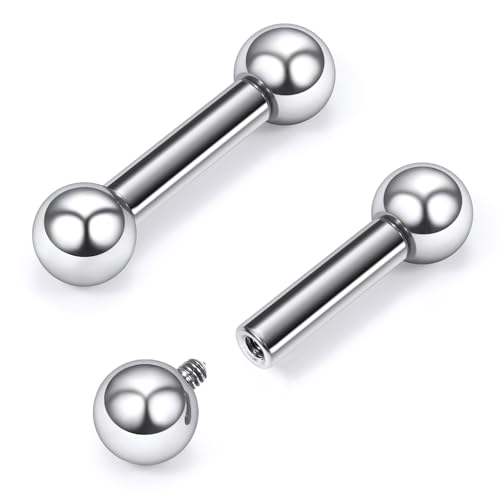 16G-2G ASTM F136 Titanium Internally Threaded Nipple Tongue Rings Piercing Jewelry Straight Industrial Earring Barbell G23 Titanium Nipple Tongue Bars Piercing Jewelry for Women Men 12MM-40MM - style: 4G, 16mm Length, 8mm Ball