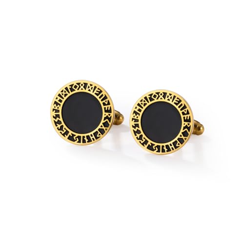 Cufflinks for Men Delicate Stainless Steel Wedding Business Cufflinks Gifts for Groom Husband French Shirt Accessories - style: Viking Symbol-Gold