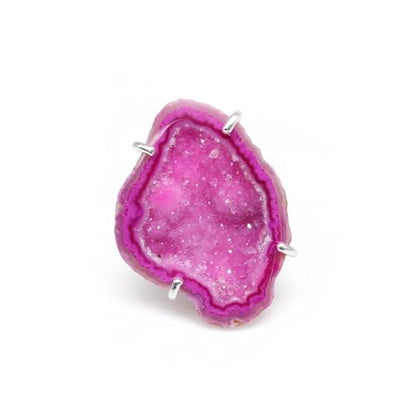 Geode Ring Set with Agate and Quartz Crystals,Stone Sizes 25-30mm - color: Pink, style: 1