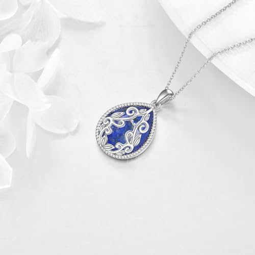 YAFEINI Teardrop Necklace Sterling Silver Filigree Irish Pendant Necklace Natural Stone Moonstone/Lapis Lazuli/Larimar/Moss Agate Necklace Jewelry - color: Lapis Lazuli Filigree Necklace