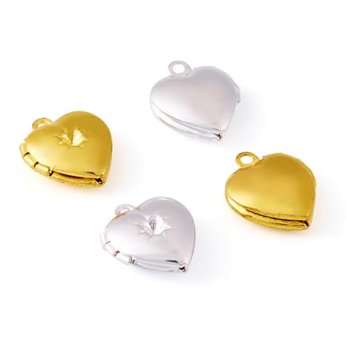 Elecrelive Locket Pendants Photo Frame Charms Memory Photo Charms Heart Locket Photo Frame Pendants - color: Gold, Silver