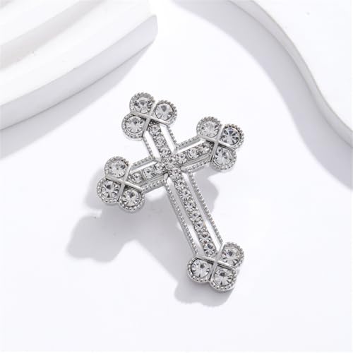 Sparkle Crystal Holy Cross Brooch for Women Men Sparkle Dainty Rhinestones Cross Lapel Pin Men's Tie Pins Christian Religious Faith Cubic Zirconia Wedding Brooches Suit Clothing Accessories Jewelry