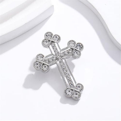 Sparkle Crystal Holy Cross Brooch for Women Men Sparkle Dainty Rhinestones Cross Lapel Pin Men's Tie Pins Christian Religious Faith Cubic Zirconia Wedding Brooches Suit Clothing Accessories Jewelry