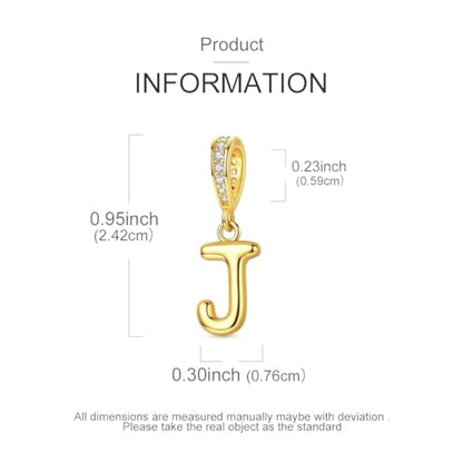Hapour 925 Sterling Silver Letter Charms Gold Alphabet Initial Beads | For Bracelets Necklace, Cubic Zirconia, Dangle Pendant