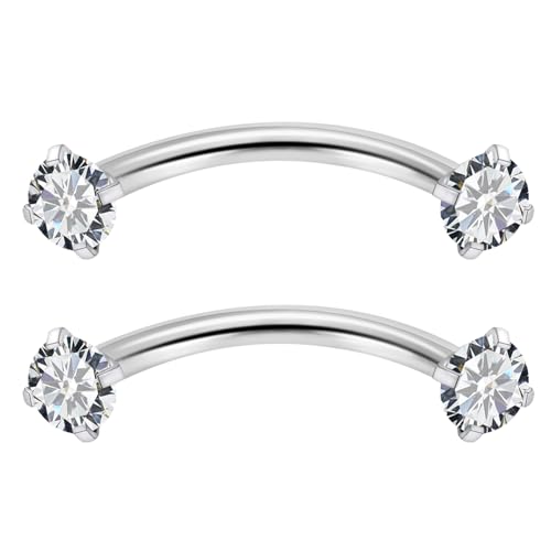 16G Eyebrow Piercing Jewelry Surgical Steel Cubic Zirconia Internally Threaded Vertical Labret Lip Jewelry Curved Barbell Tiny Eyebrow Rings Ear Rook Small Belly Button Ring for Women Men - color: silvertone,bar length:10mm
