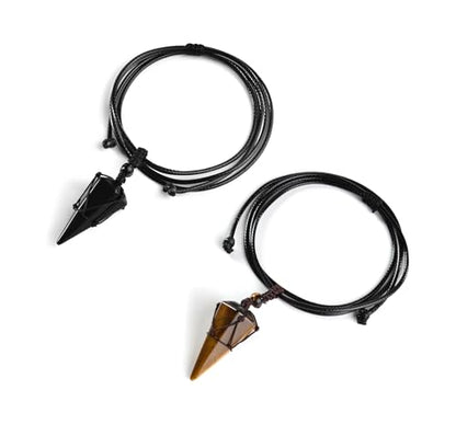 Top Plaza Mens Necklace, Crystal Gemstone Protection Pendant Necklace | Healing Crystals Necklace for Men Adjustable 6 Facet Pointed Necklace Energy Natural Quartz Protect Jewelry Gifts - color: Black Rope - Tiger Eye Stone+Black Obsidian