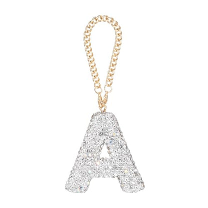 MECCANIXITY Bling Car Letter Charm, Initial a Letter Interior Car Rear View Mirror Decoration Hanging Crystal Ornaments for Women Bags Water Cup DIY Craft, Silver - style: Letter A