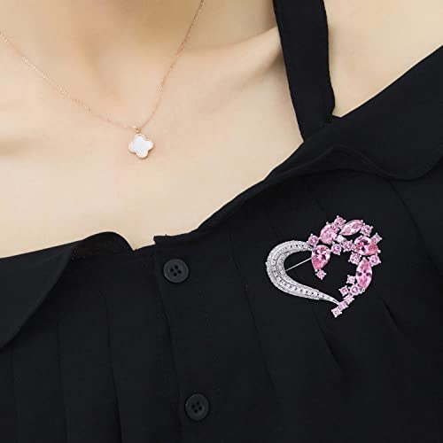 Brooch Pins for Women Girls Fashion Flower Crystal Rhinestone Pearl Jewelry - color: Pink Heart 2