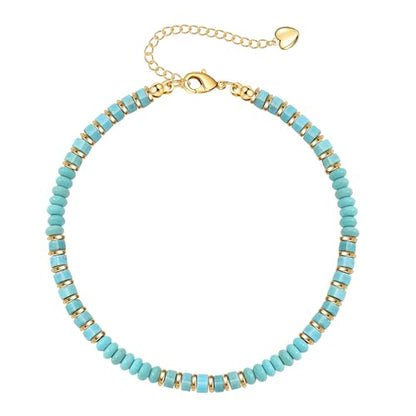 Natural Stone Beaded Anklets for Women Teen Girl Gifts Trendy Stuff Boho Anklet Colorful Bead Ankle Bracelets for Women Waterproof Handmade Beach Gifts Summer Jewelry Birthday Christmas Gift - color: Turquoise