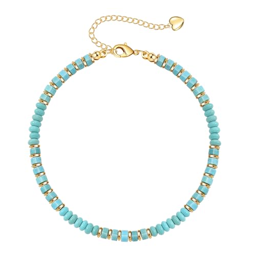 Natural Stone Beaded Anklets for Women Teen Girl Gifts Trendy Stuff Boho Anklet Colorful Bead Ankle Bracelets for Women Waterproof Handmade Beach Gifts Summer Jewelry Birthday Christmas Gift - color: Turquoise
