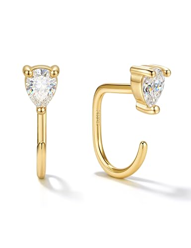 GEMQUEEN Moissanite 925 Sterling Silver Half Hoop Earrings for Women, Small Stay Close Huggie Hoops Comfort Backless Earring Lightweight No Back Moissanite Arc Hoop Earrings D Color VVS1 - color: Gold, size: Pear