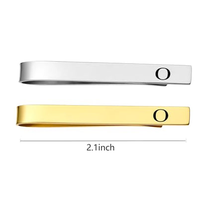 GWD Stainless Steel Tie Clips for Men Personalized Initial Tie Clip Classic Tie Bar Set - color: O