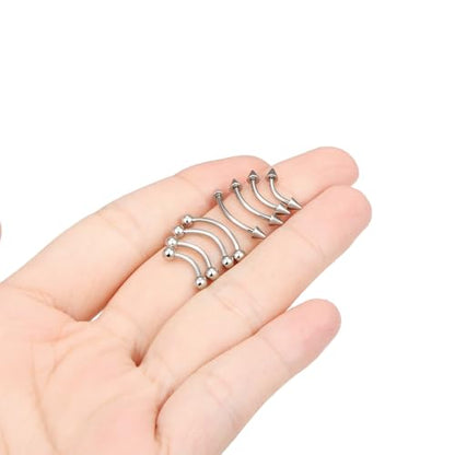 Eyebrow Piercing Jewelry Surgical Steel Vertical Labret Lip Jewelry Curved Barbell Tiny Eyebrow Ring Ear Rook Navel Small Belly Button Ring for Women Men 16g Bar Length 6mm/8mm/10mm/12mm - color: silvertone,ball+spike