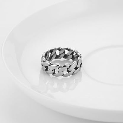 HZMAN Mens Stainless Steel 7mm Wide Band Cuban Link Chain Ring, Silver Gold Black - color: Silver