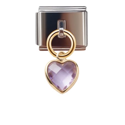 Birthstone Heart Dangle Charm for 9mm Italian Charm Bracelet, Stainless Steel with Birth Stone, Birthday Gift - color: June