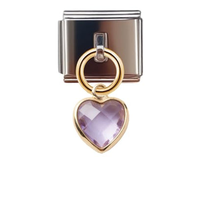 Birthstone Heart Dangle Charm for 9mm Italian Charm Bracelet, Stainless Steel with Birth Stone, Birthday Gift - color: June