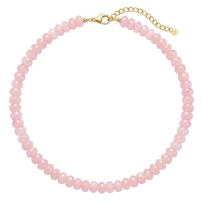 Gemstone Beaded Necklace for Women Colorful Natural Stone Freshwater Pearl Surfer Beach Rainbow Necklace Jewelry Gift - color: Pink