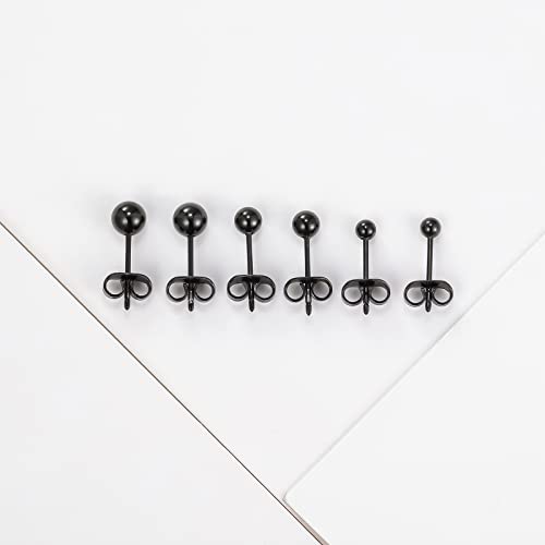 Titanium Ball Earrings Hypoallergenic Studs for Women Men Sensitive Ears Black 3mm 4mm 5mm Titanium Backs - style: 3mm black