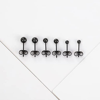 Titanium Ball Earrings Hypoallergenic Studs for Women Men Sensitive Ears Black 3mm 4mm 5mm Titanium Backs - style: 3mm black