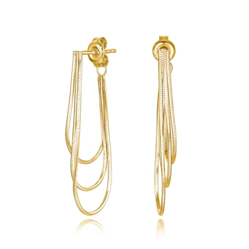 Tassel Earrings for Women Gold Plated Silver Chain Earrings Dainty Minimalist Dangle Drop Studs - color: E-Gold with Three Chains