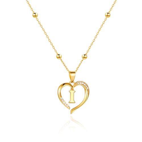 Cicy Bell Womens Heart Initial Necklace 18k Gold Plated | Personalized Letter Pendant, 17.7'' with 2'' Extender - color: Style 2-I-Gold