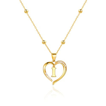 Cicy Bell Womens Heart Initial Necklace 18k Gold Plated | Personalized Letter Pendant, 17.7'' with 2'' Extender - color: Style 2-I-Gold